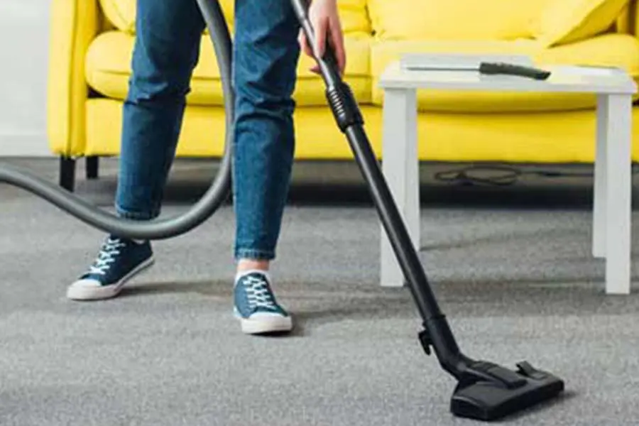A person steam cleaning carpet