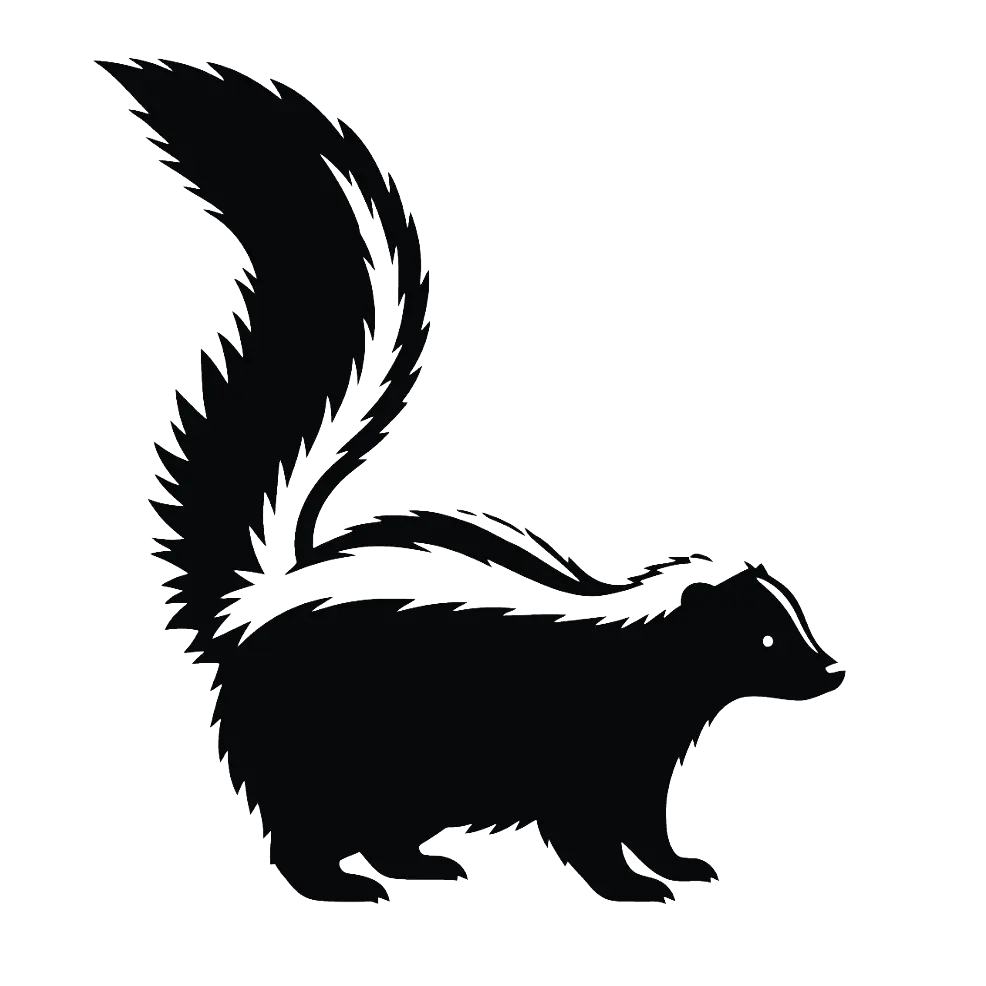 A black and white icon of a skunk lifting its tail up.